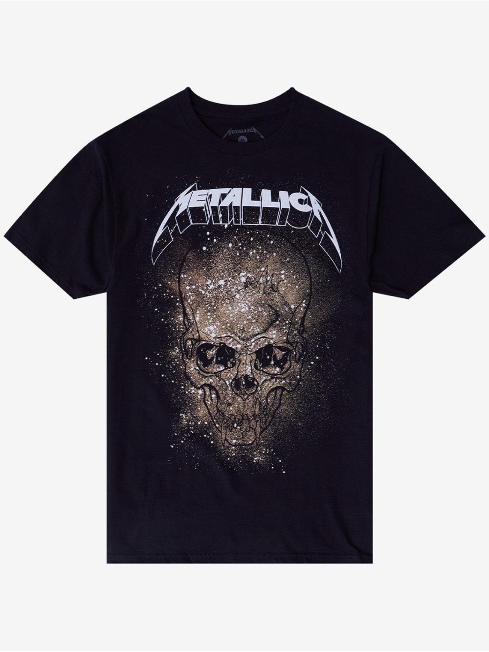 🆕 Hot Topic Black Metallica Demon Skull Tee with Gold Splatter
